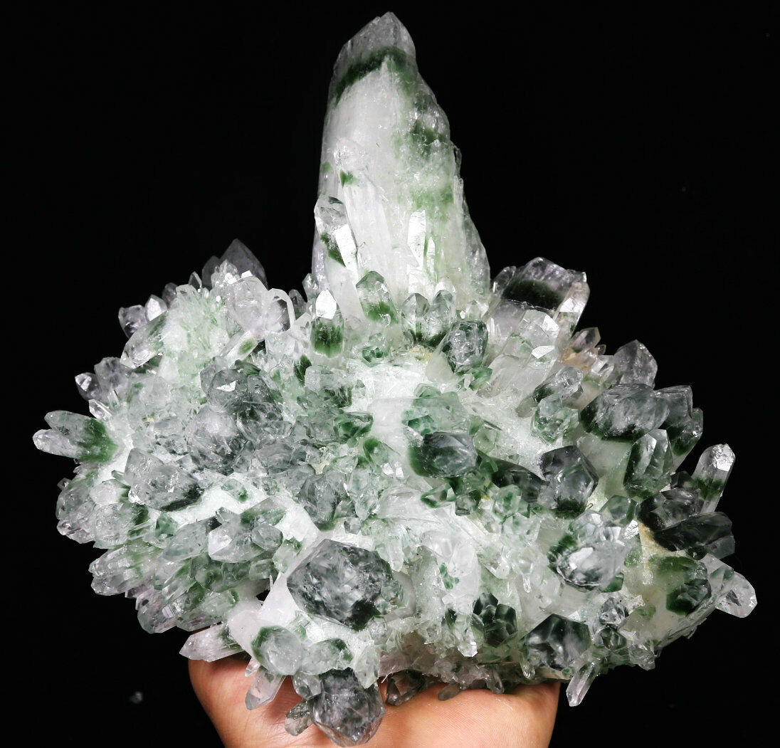 4.81lb Rare Beatiful Green Tibetan Ghost phantom Quartz Crystal Cluster Specimen