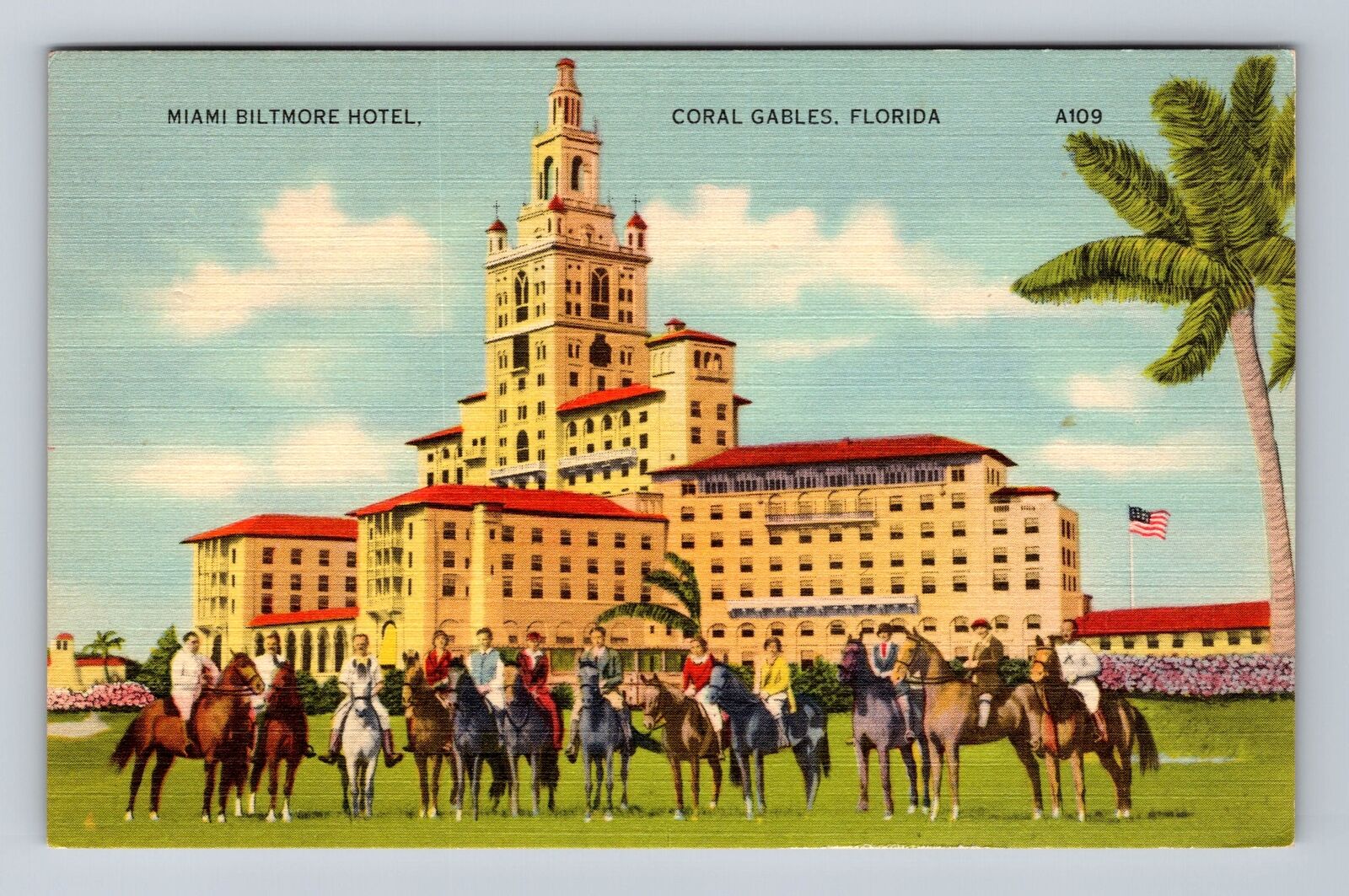 Coral Gable FL-Florida, Horses at Miami Biltmore Hotel, Vintage c1943 Postcard