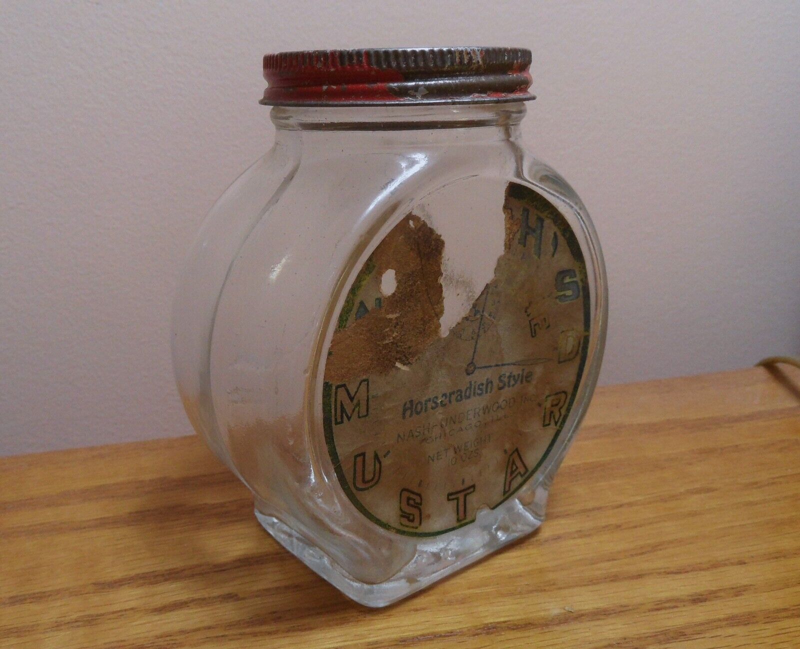 Vintage Nash Underwood Happy Time Mustard Jar with Metal Lid Clock Face Glass