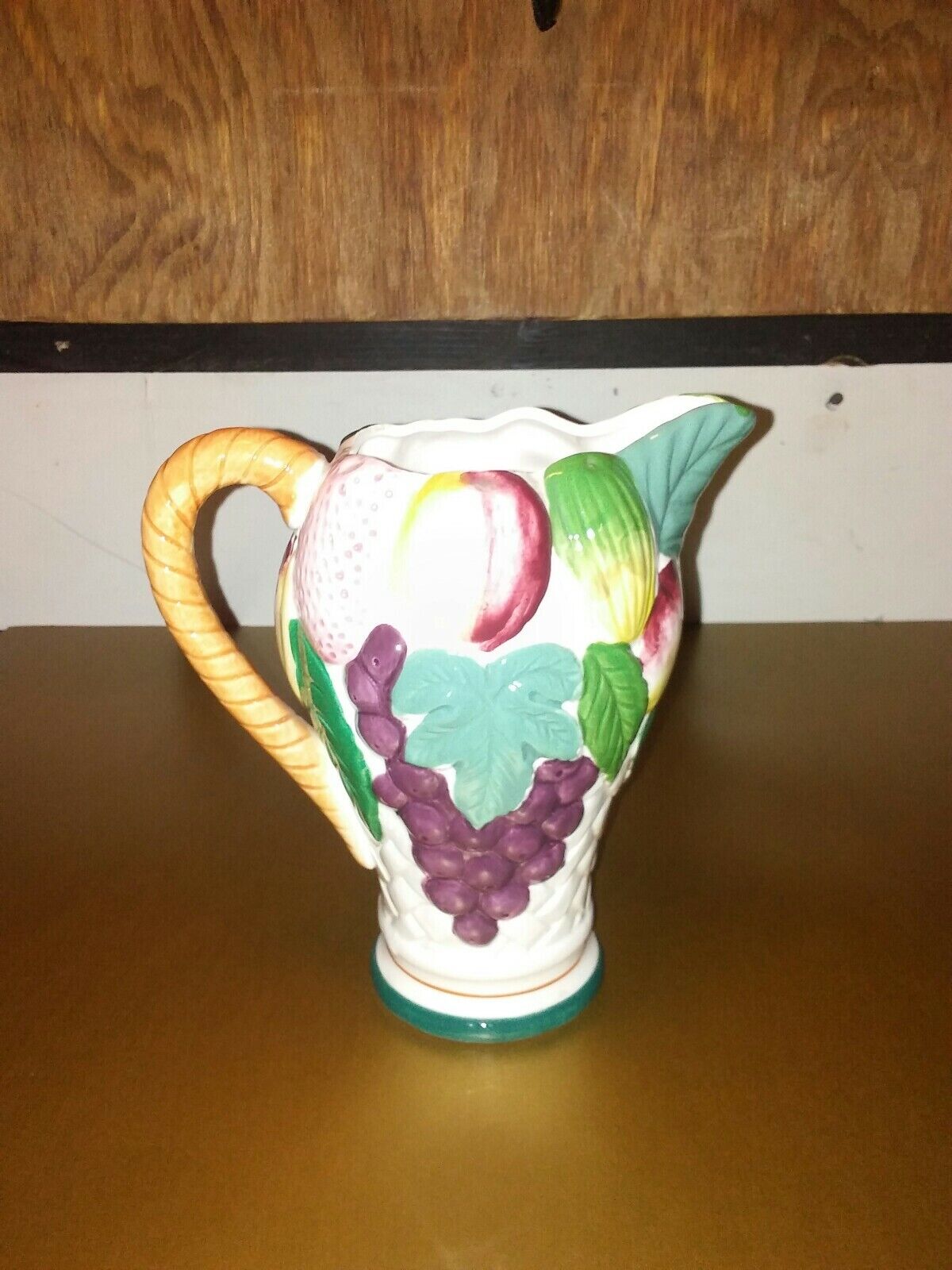 Ceramic Pottery Pitcher raised fruit kitchen decor raised weave