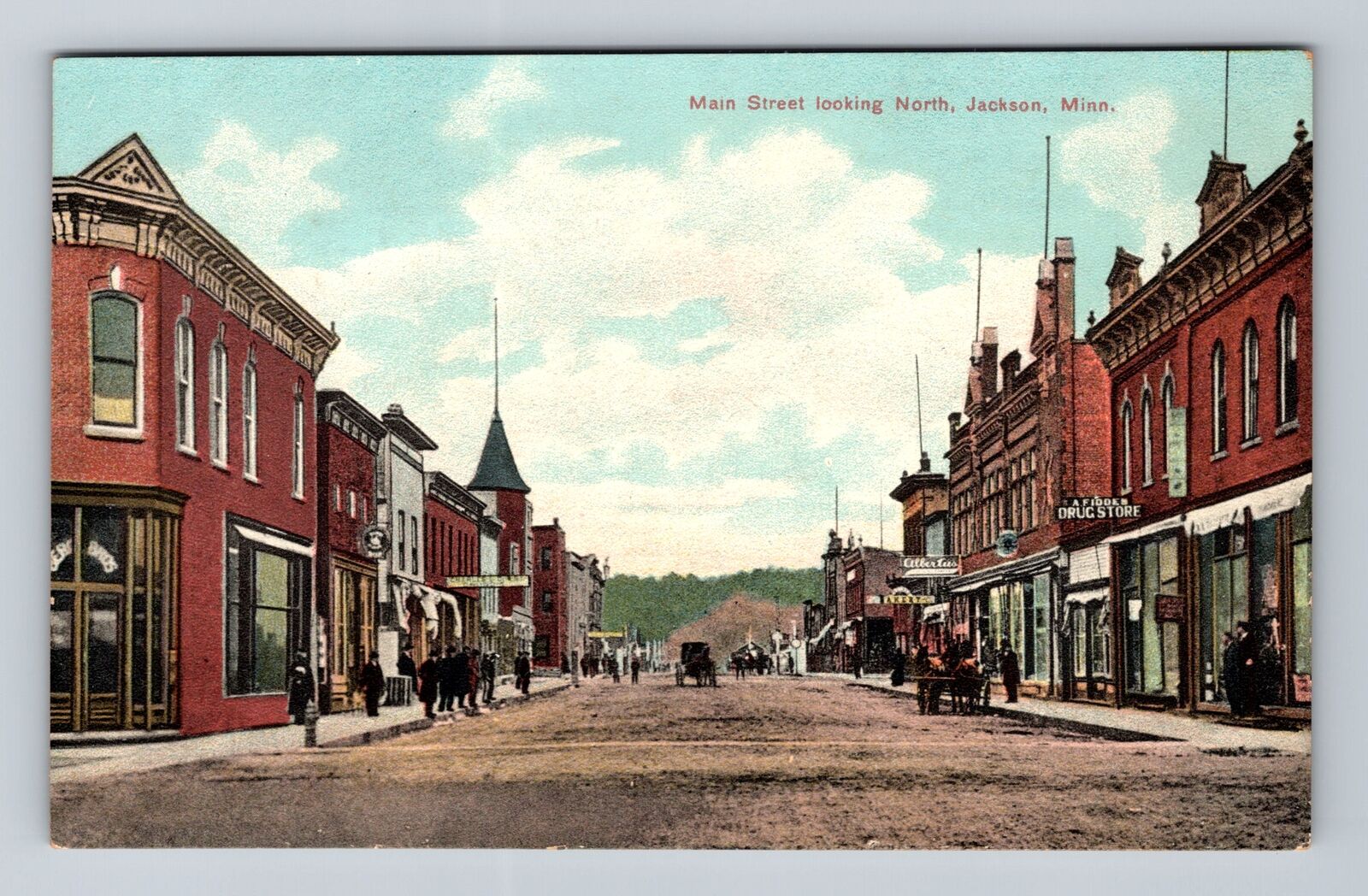 Jackson MN-Minnesota, Main Street Looking North, Drugstore, Vintage Postcard