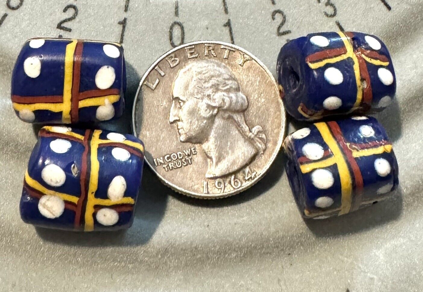 4 RARE MATCHING VENETIAN “GIFT BOX” BEADS, Early 20th C  African Trade beads