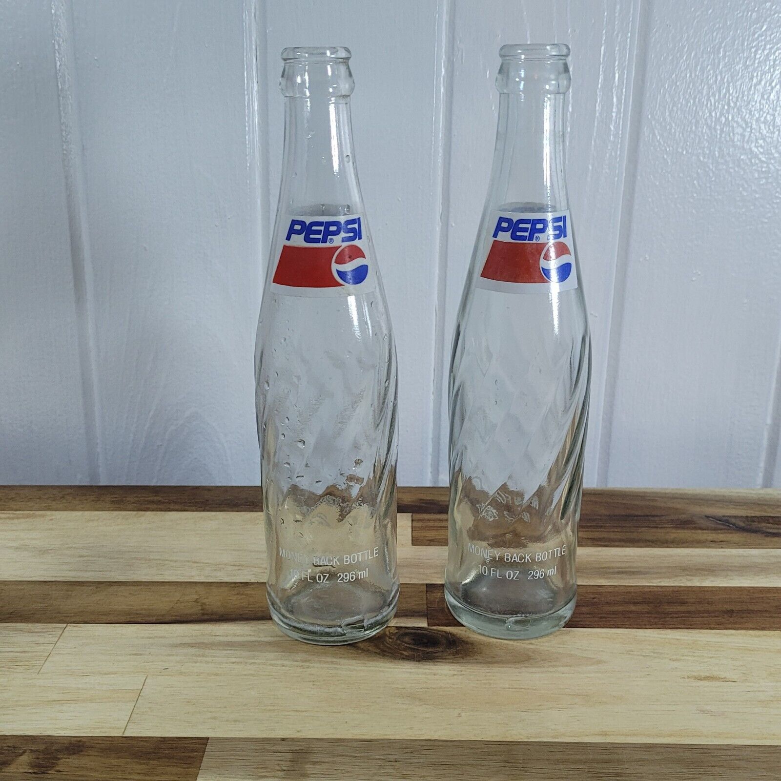Lot of 2 Retro Pepsi Bottles 10oz Collectible Old Soda Bottles Swirl Embossed