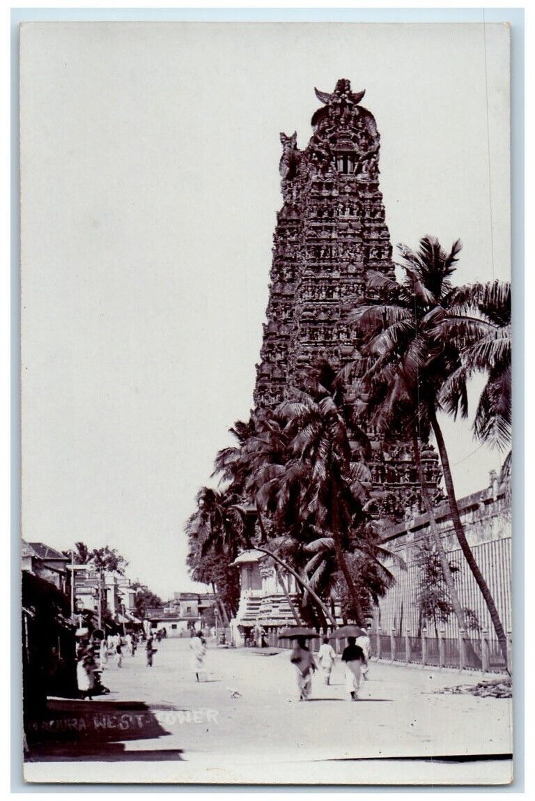 c1920's West Tower Temple View Madurai India RPPC Unposted Postcard