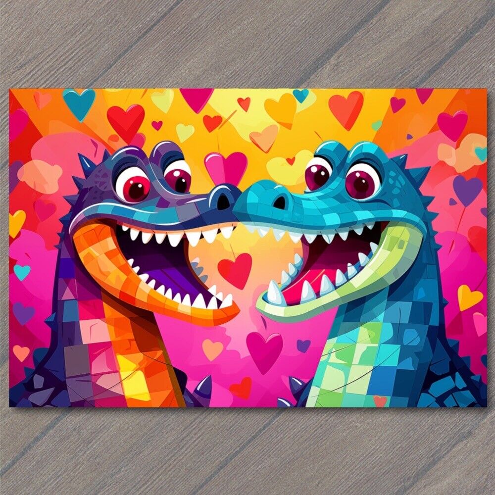 POSTCARD: Gator Love – Alligator Couple's Valentine's Day Romance 💚🐊