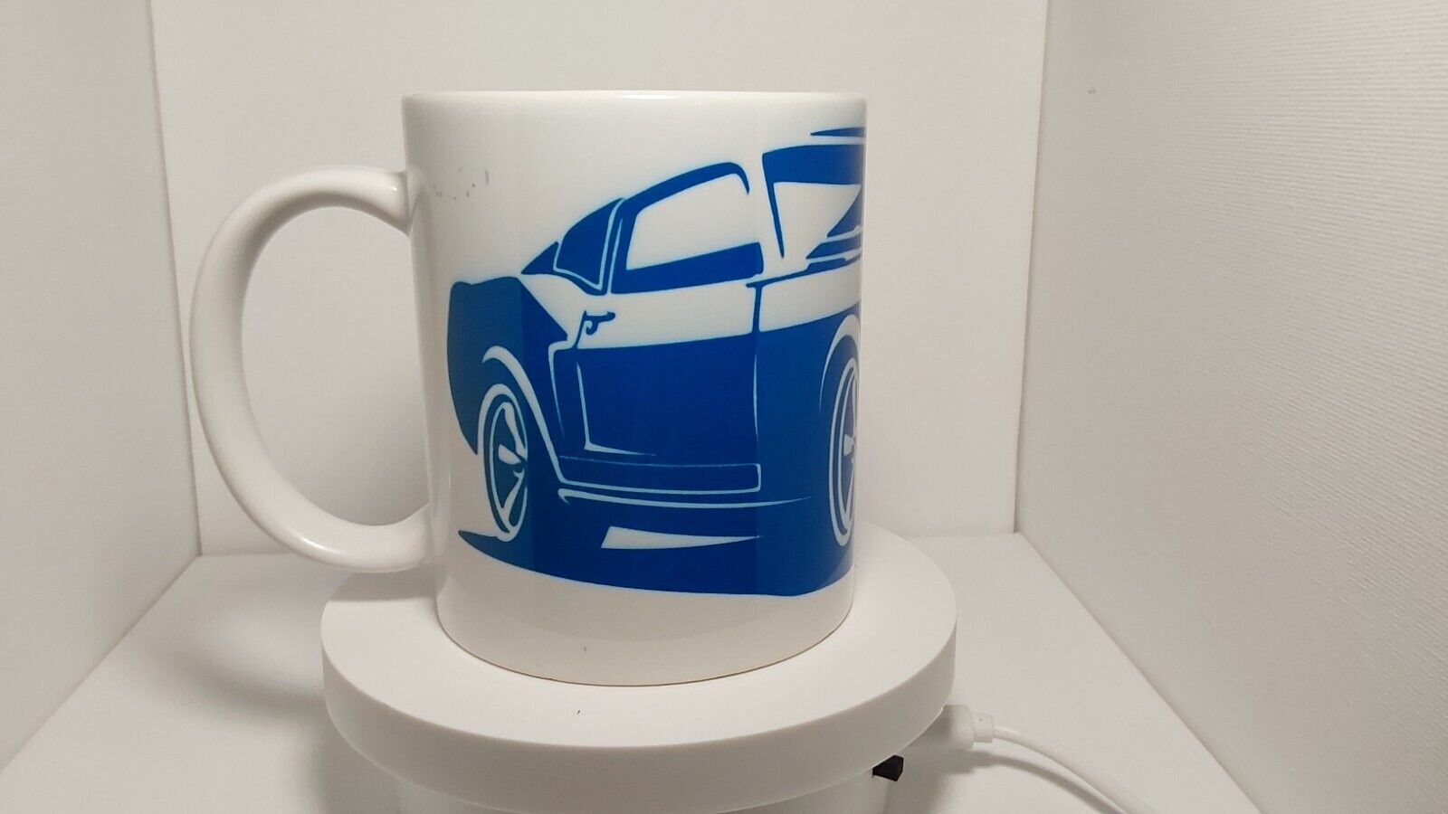 Handmade Mustang GT Eleanor full wrap royal blue mug. Muscle car enthusiast