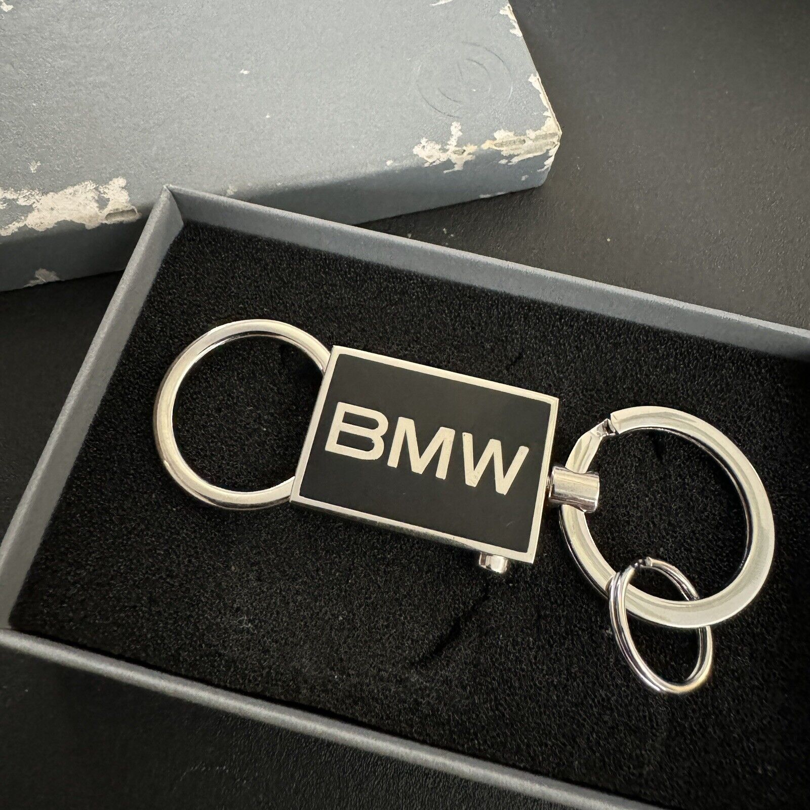 Vintage BMW keychain Quick Release Key Ring - NEW open Box And Wear On Box.