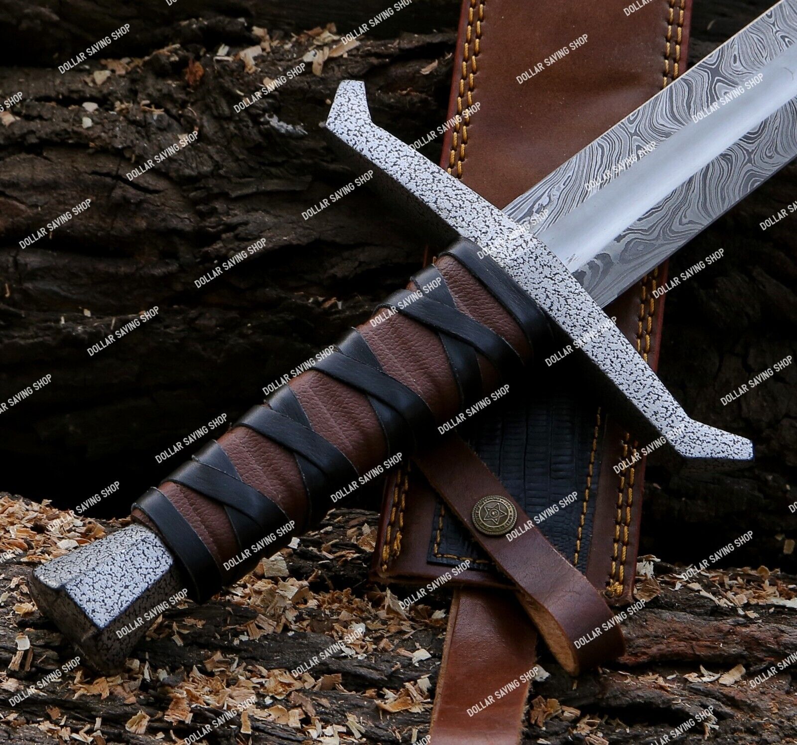 Marvelous Handmade Damascus Steel King Arthur/Medieval Sword With Leather Sheath