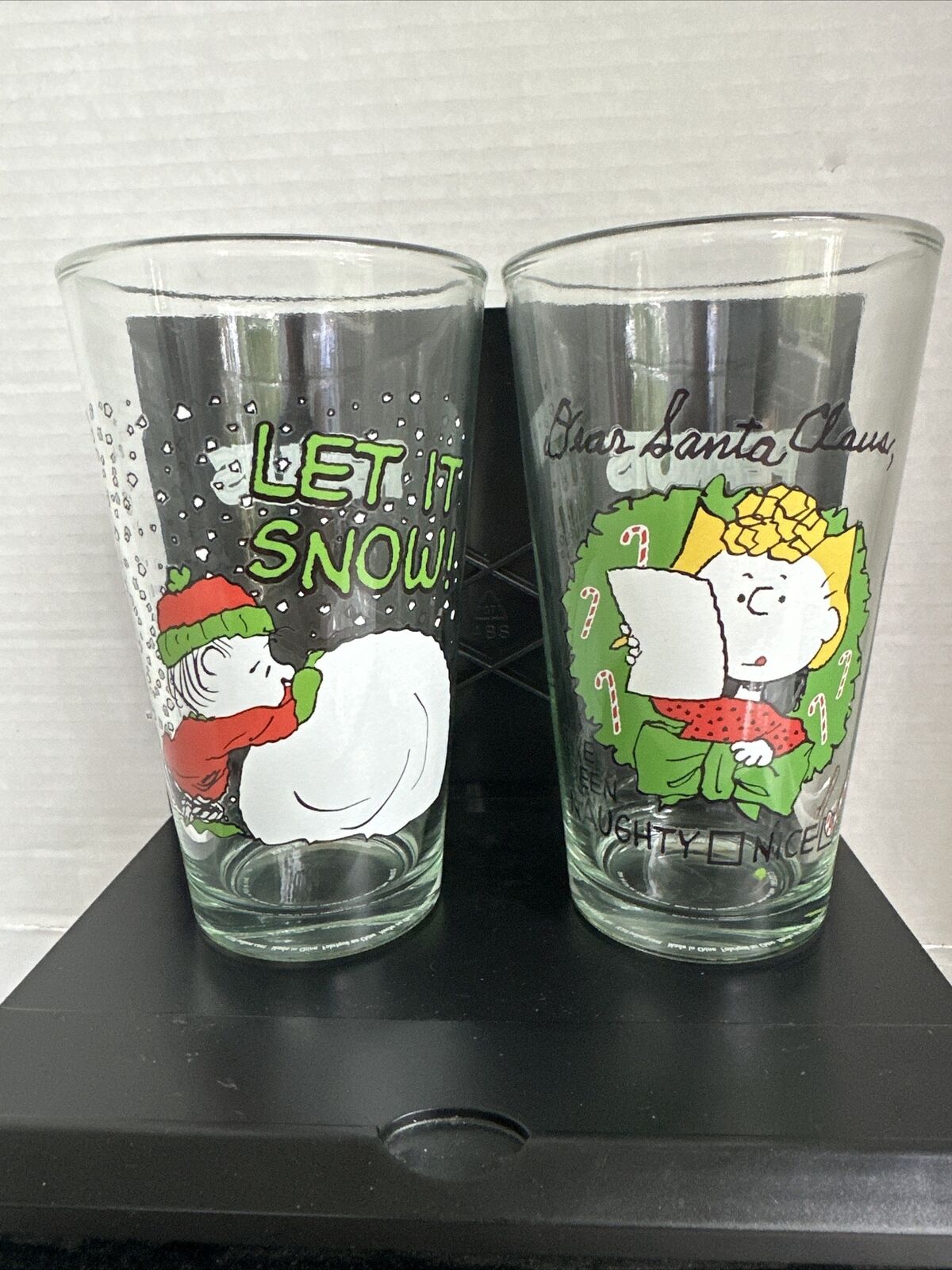 Vintage 2018 Peanuts Character Drinking Glasses Sally And Linus Winter /Holiday