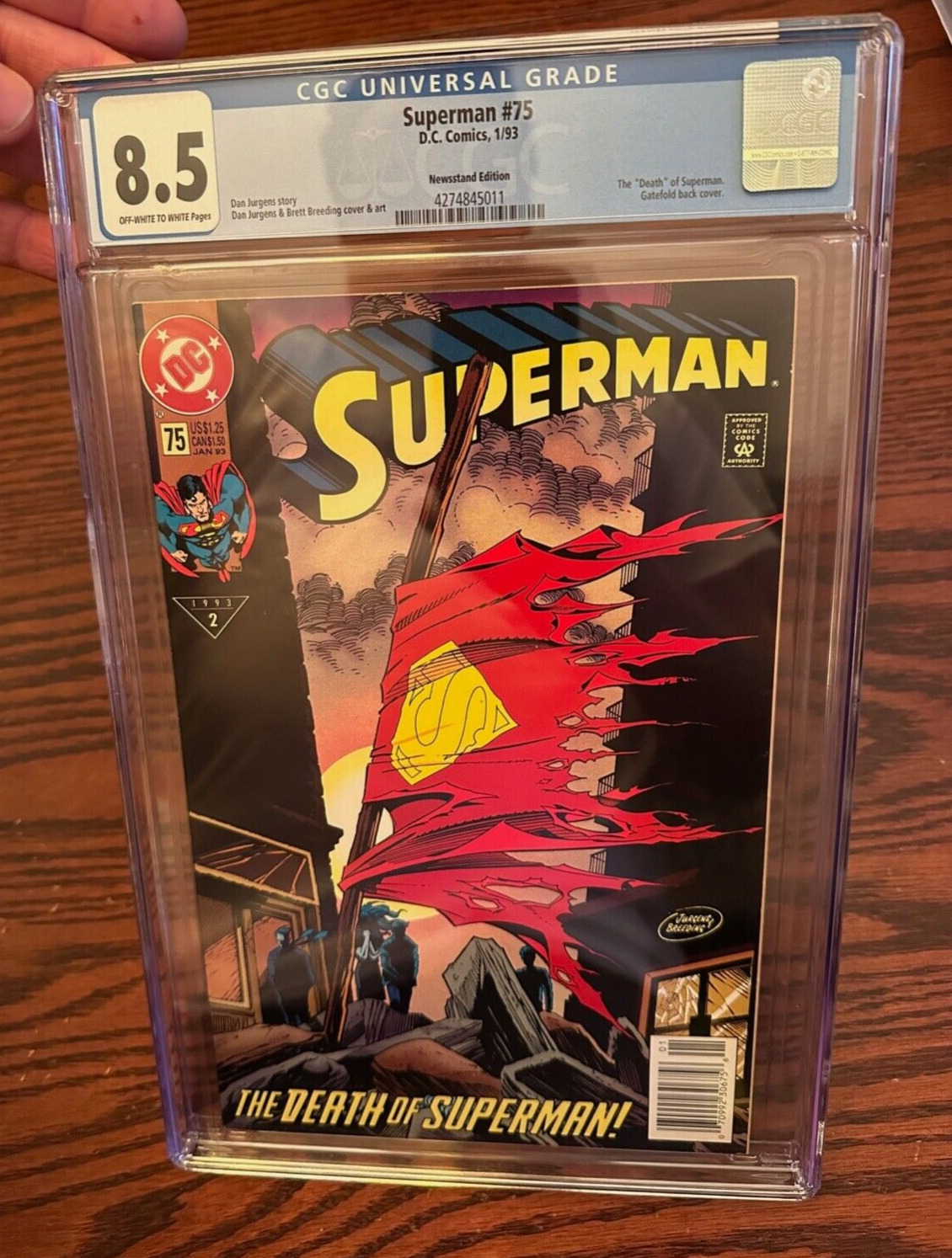 SUPERMAN #75 - CGC 8.5 - NEWSSTAND DEATH OF SUPERMAN 1/93 1st Printing