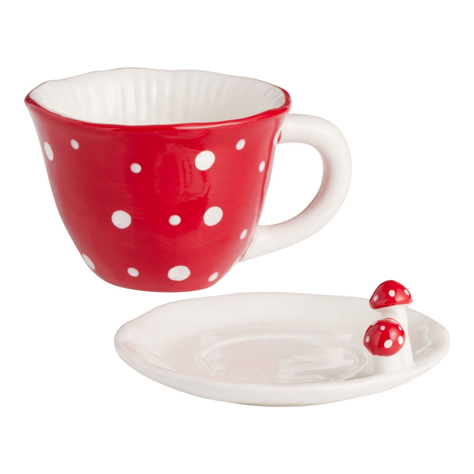 World Market Red & White Dotted 3D Mushroom Cup and Saucer Discontinued RARE