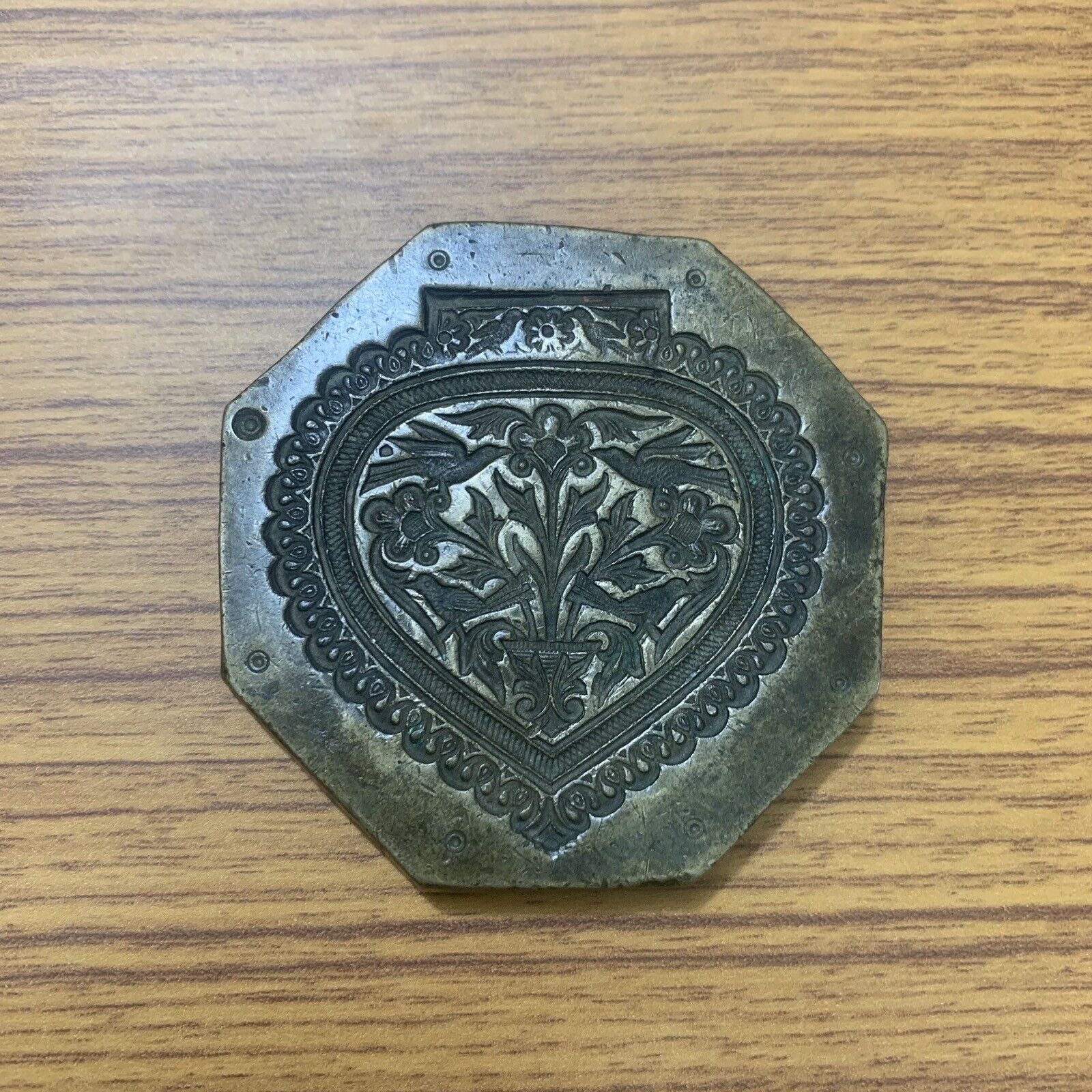 bell metal jewelry stamp die seal birds & flowers design Rarest, Old antique 