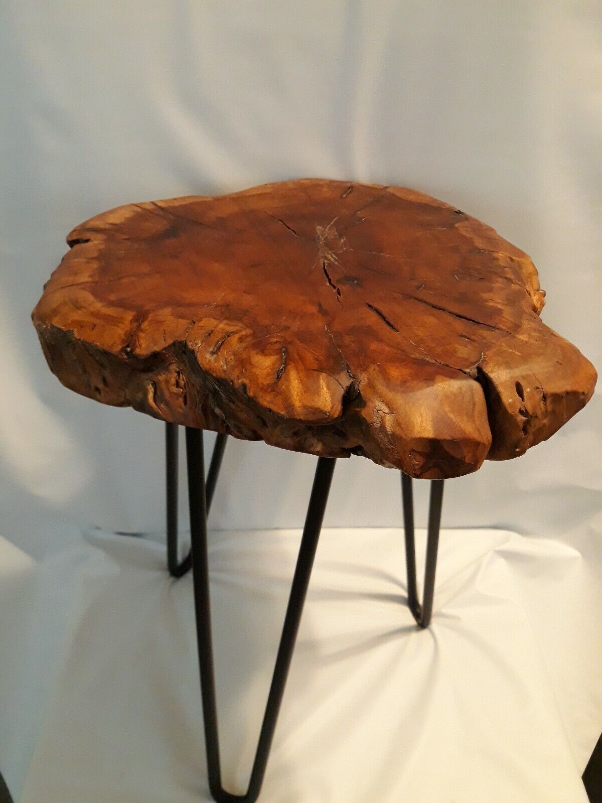 🌟 Wood Burl Stump Slab Modern Leg Stool / Small Table 16\