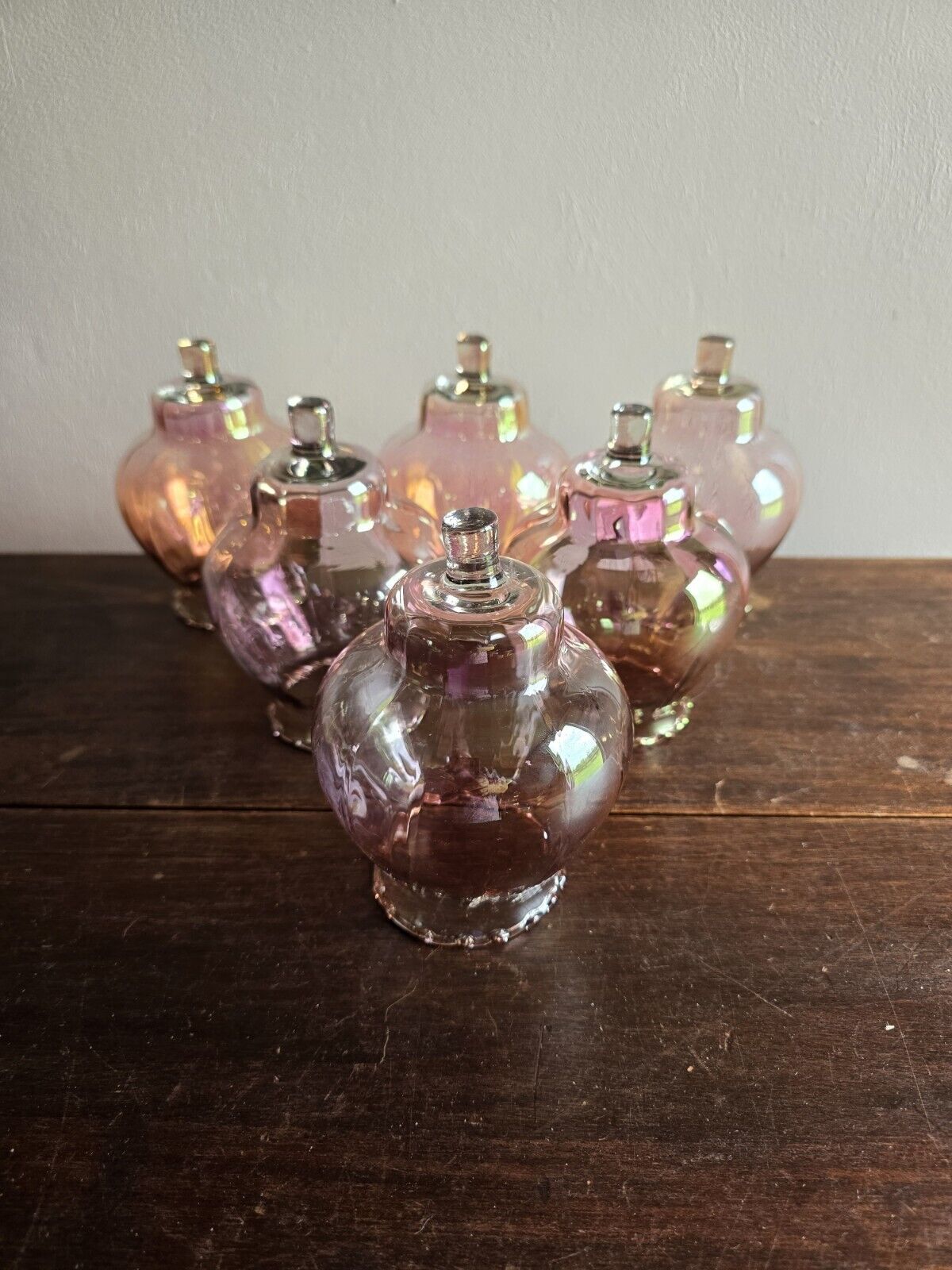 VTG Set Of 6 Plum Pink Homco Flutted Panel Glass Votive Peg Candles Globes 