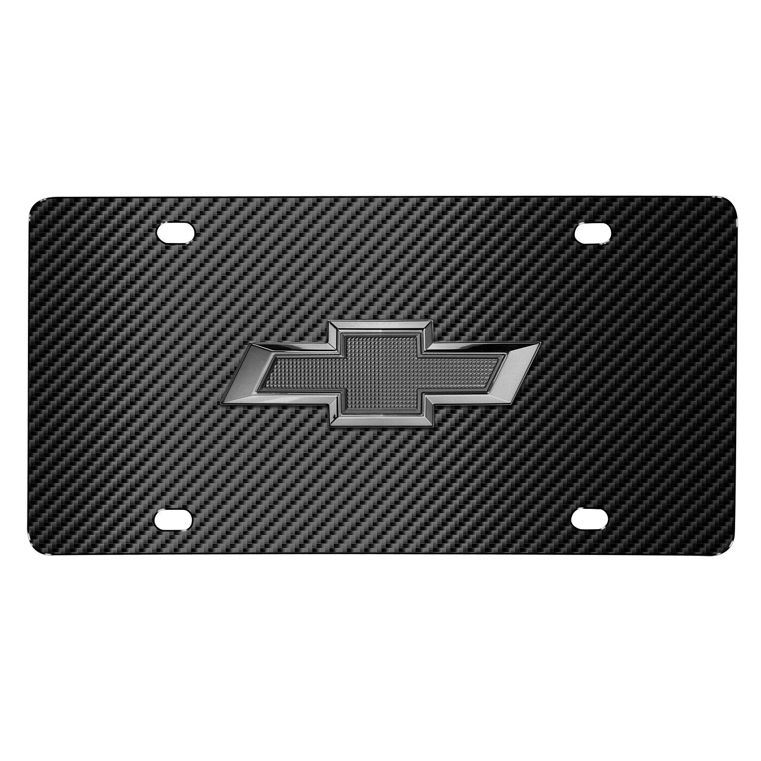 Chevrolet 3D Gray Logo Carbon Fiber Pattern Stainless Steel License Plate