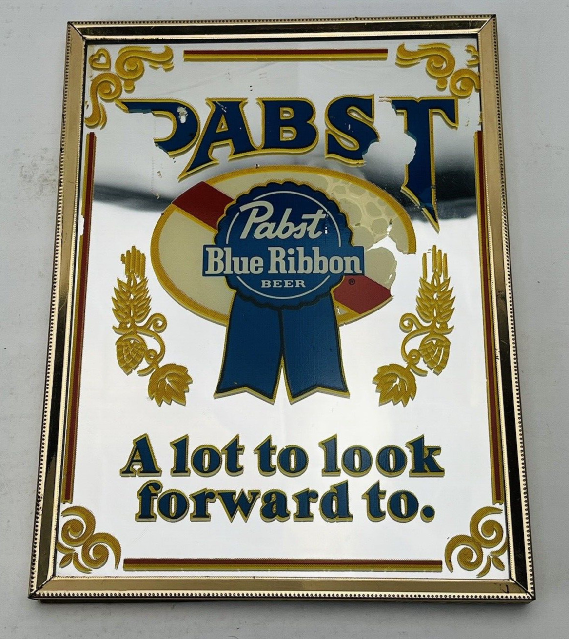 Vintage Pabst Blue Ribbon Decorated Bar Mirror in 8x6 Frame