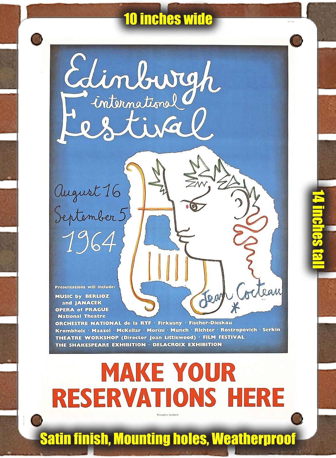 METAL SIGN - 1964 Edinburgh International Festival - 10x14 Inches