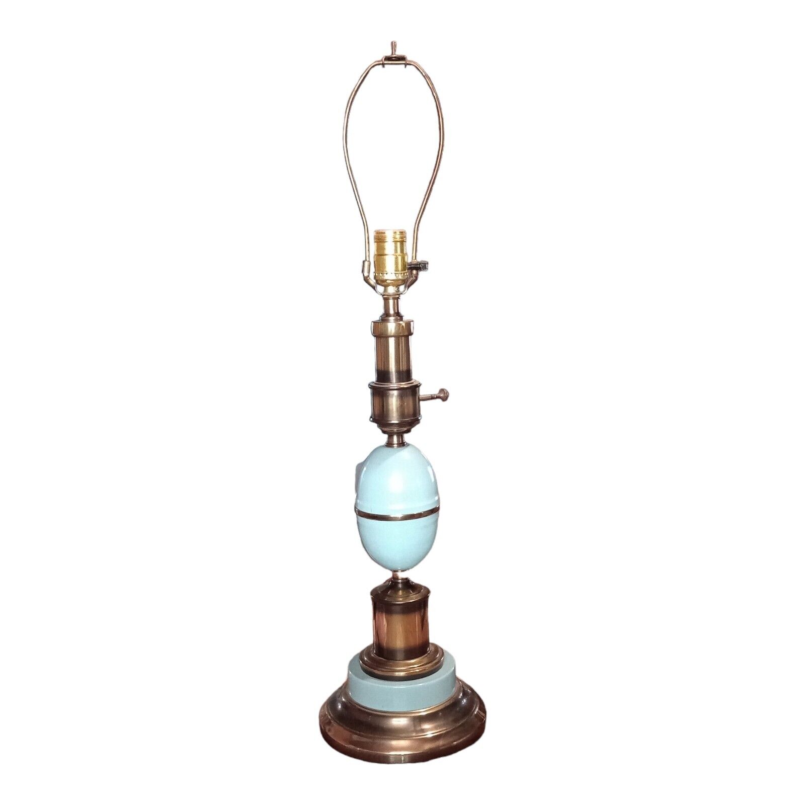 Vintage Underwriters Laboratories 1960's Light Blue Enamel & Brass Table Lamp