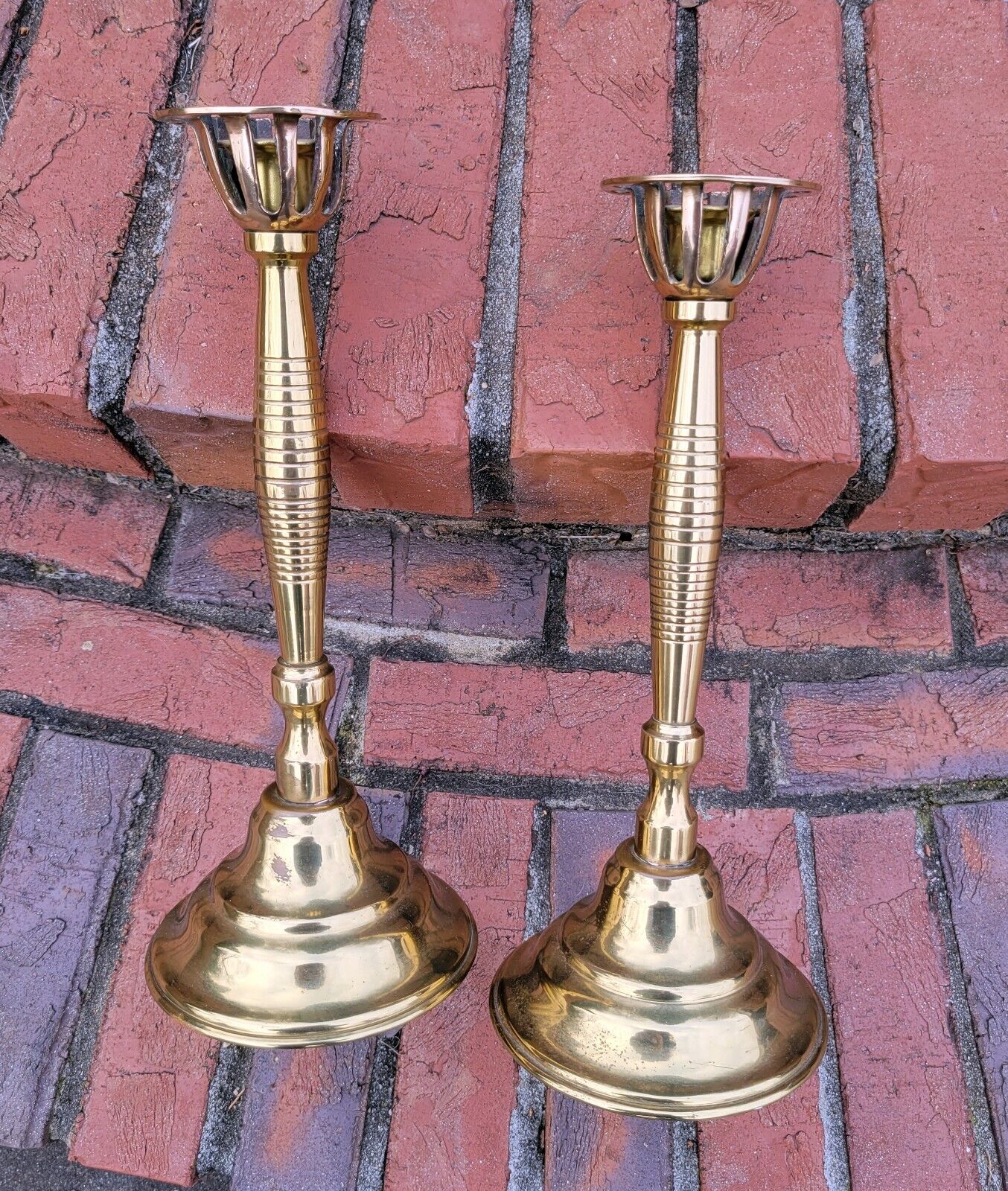 Colonial Virginia Hand Made Solid Brass Candlesticks from Hampton VA ~ Vintage