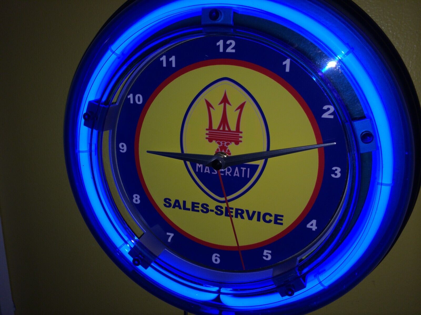 Maserati Motors Auto Man Cave Garage Advertising Neon Wall Clock Sign