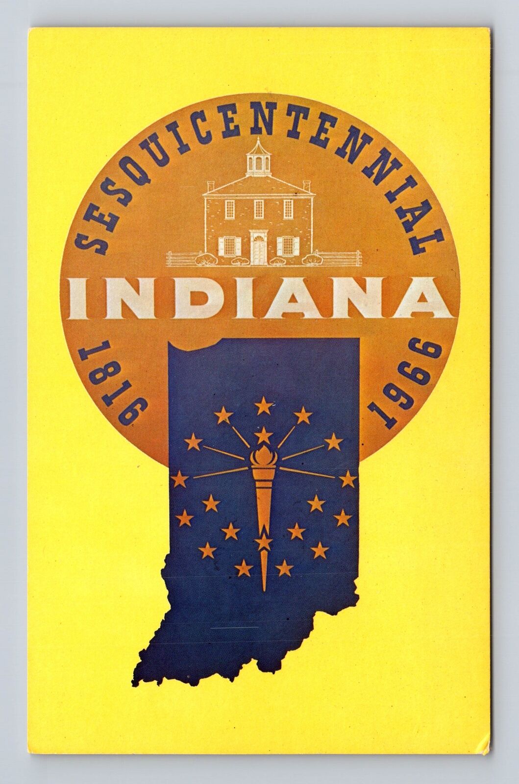 IN-Indiana, General Greeting Sesquicentennial Emblem, Antique Vintage Postcard