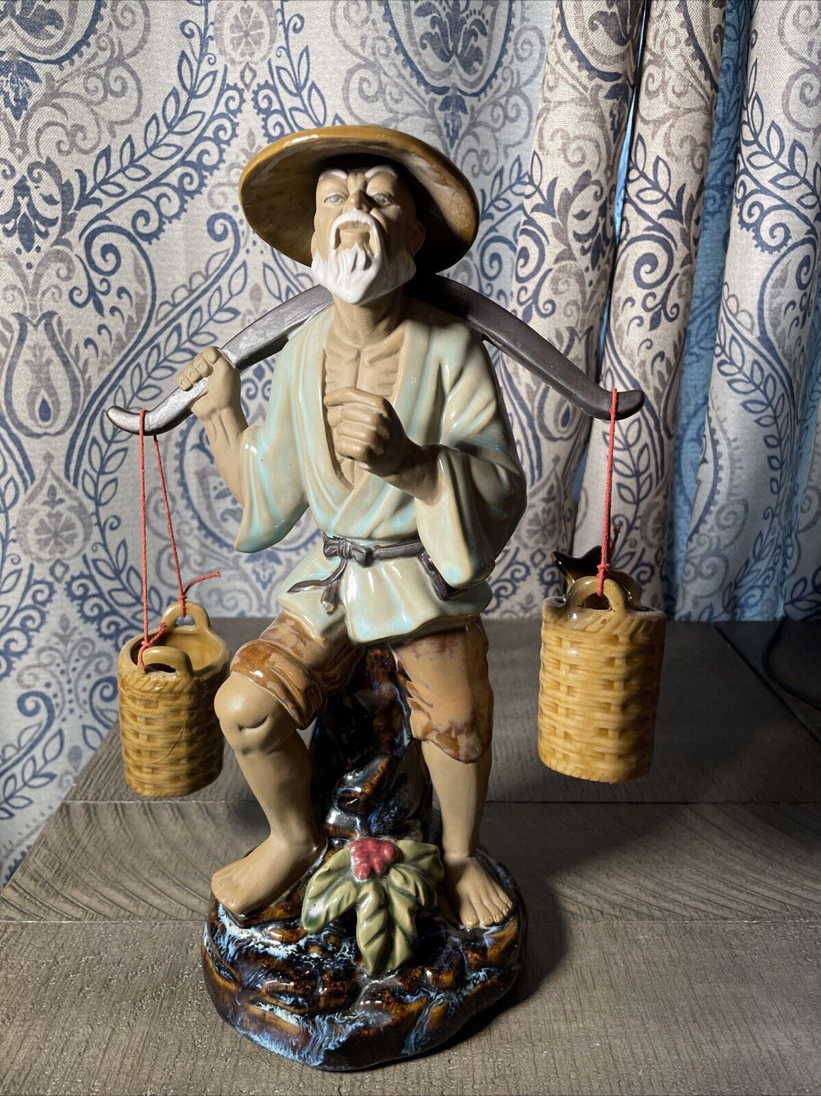 Vintage Chinese Mud Man Fisherman Figurine