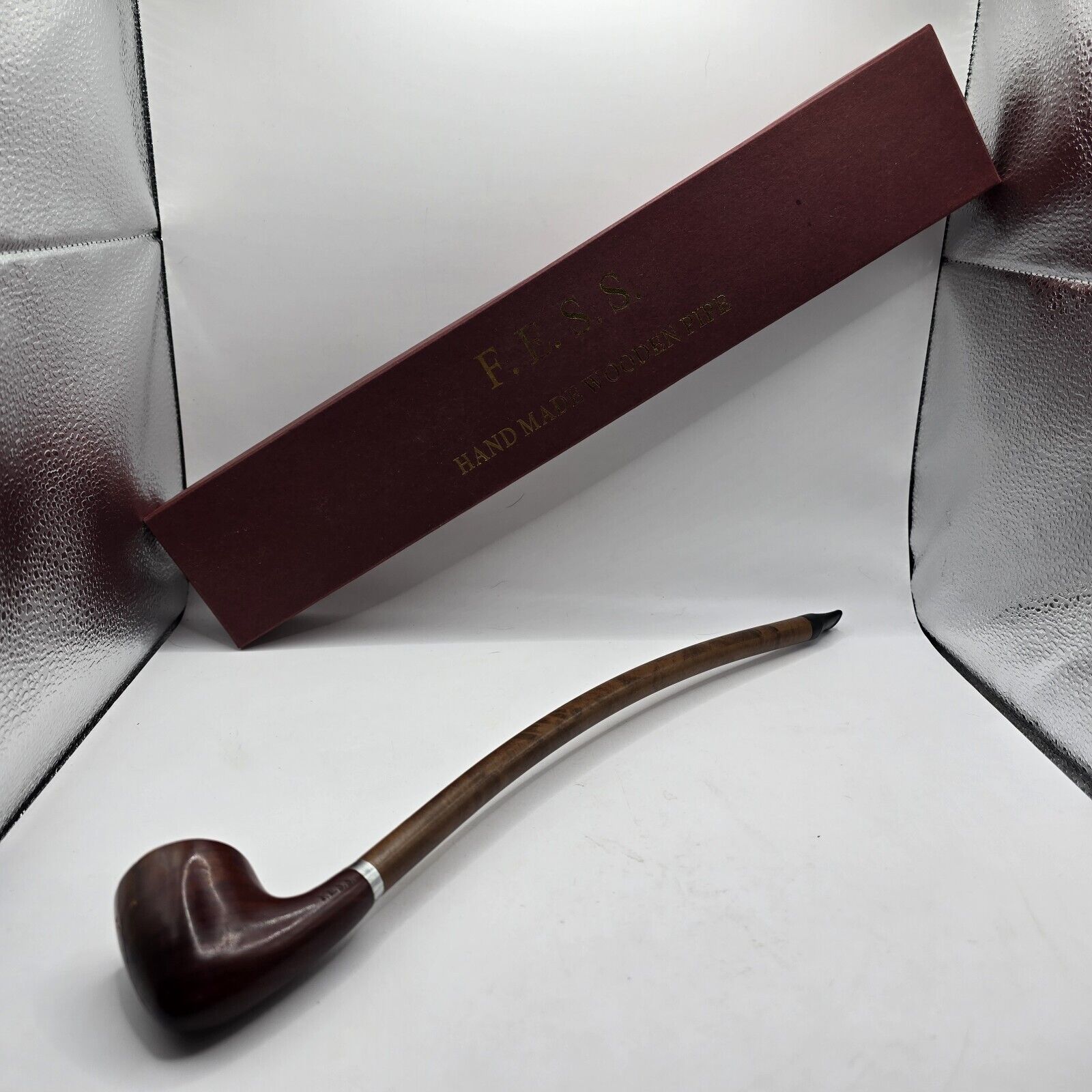 F.E.S.S. Hand Made Long Stem Wooden Pipe - Cracked - With Box