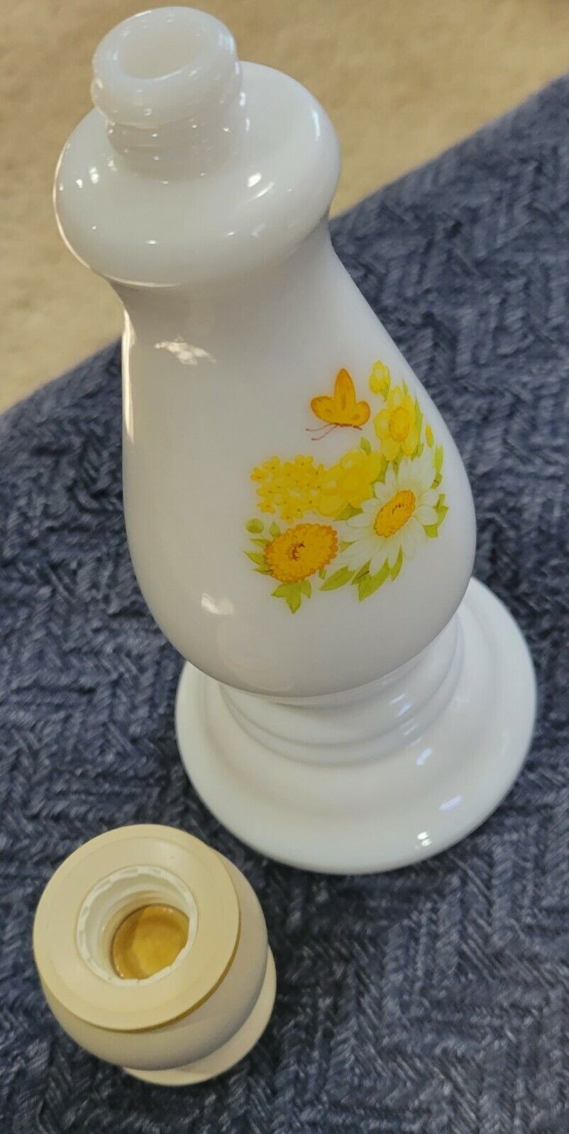 Vintage 1970's Avon Milk Glass Buttercup Candle Holder Sonnet Cologne