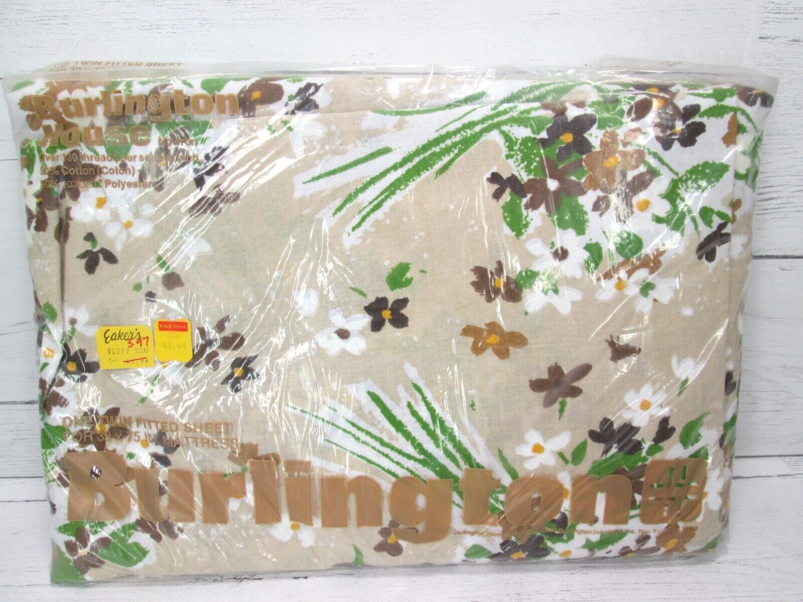 Vintage Burlington House Love Knots Twin Fitted Sheet Brown Flower Floral New