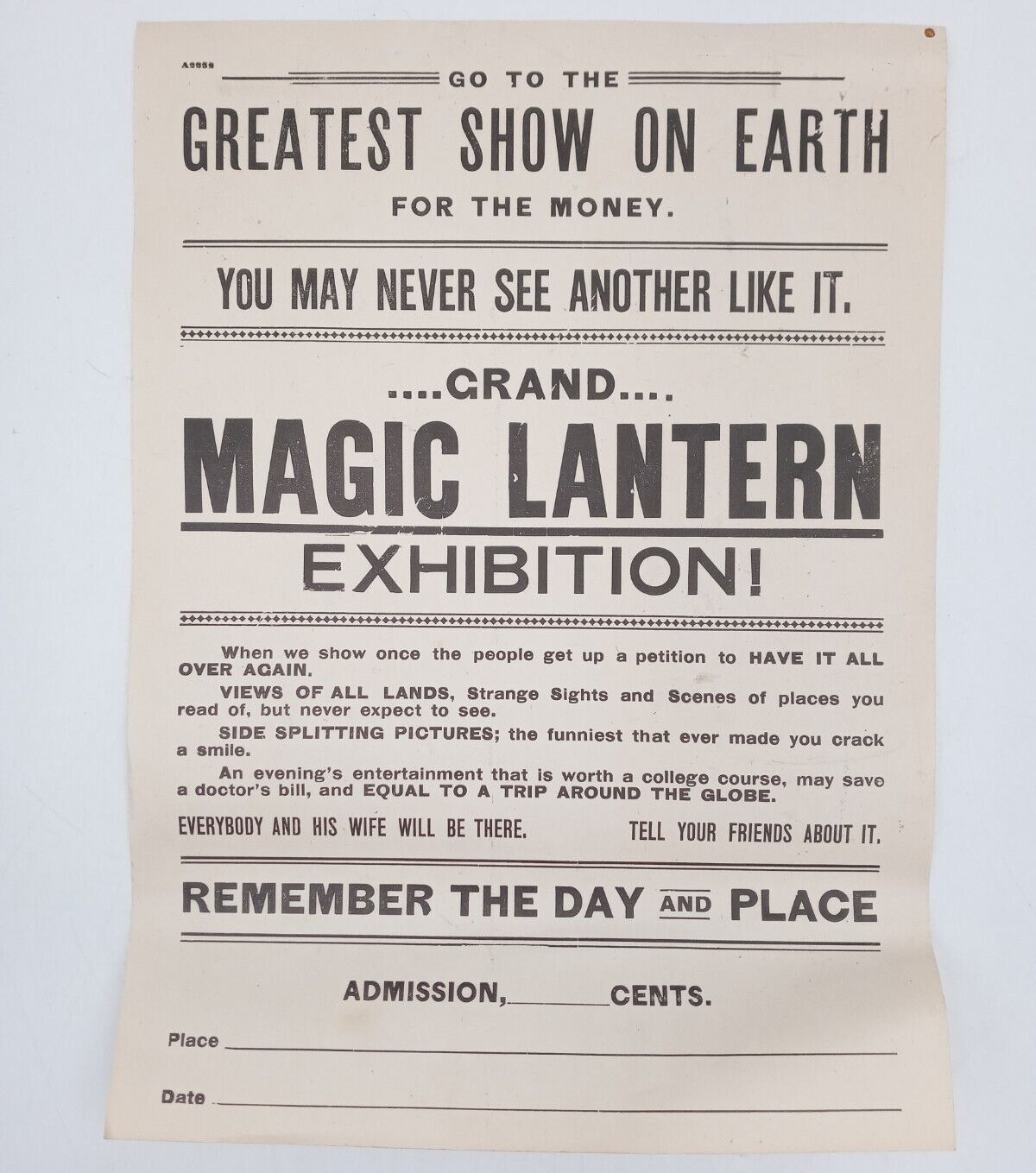 Antique Advertising Poster Flyer Magic Lantern Exhibition Show 1900's Original