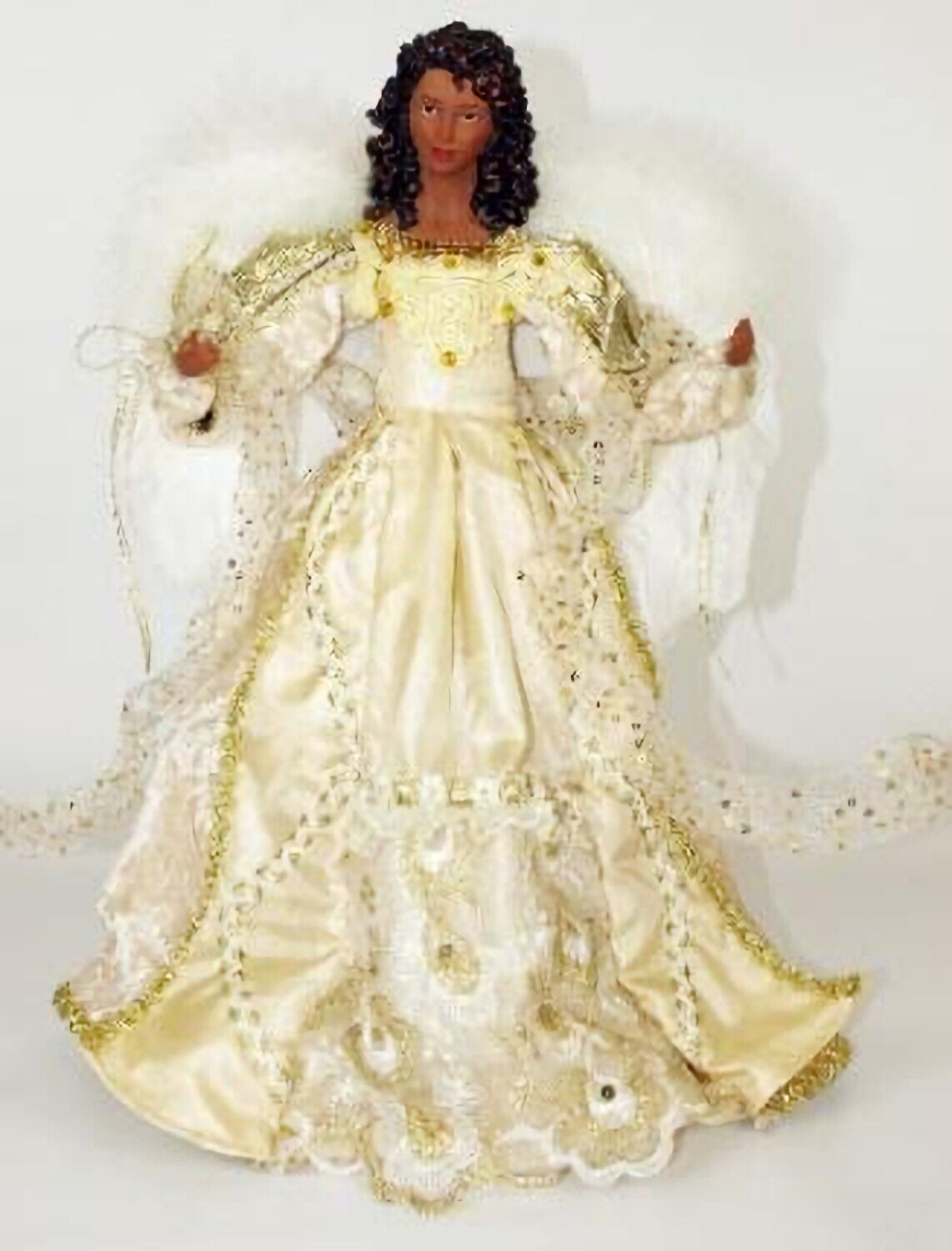 16IN AFRICAN AMERICAN ANGEL IN CREAM/GOLDEN DRESS HOLIDAY CHRSTMAS DECOR