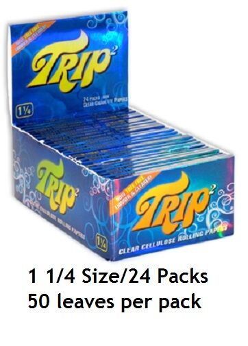 BOX 24 packs TRIP 2 CLEAR CELLULOSE 1 1/4 cigarette rolling papers/50 count pack