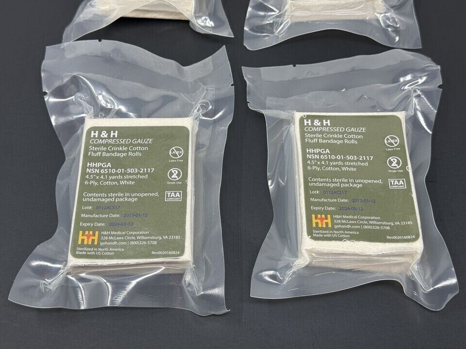 *Set of 4* H&H Flat Compressed Gauze Medical Crinkle Cotton-Exp 2021/FREE SHIPPI