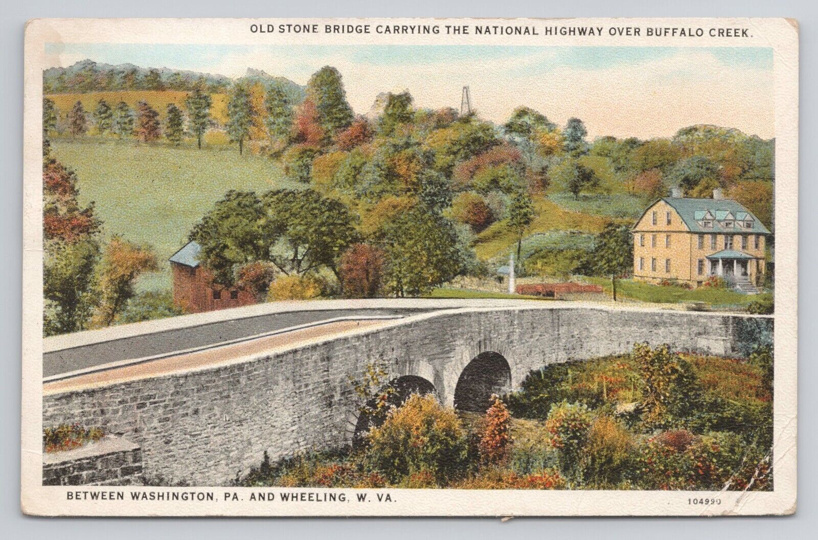 Postcard Old Stone Bridge Carrying National Highway Over Buffalo Creek VA 1933