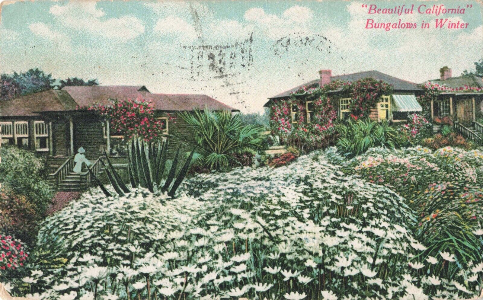 Pomona CA California, Beautiful Bungalows Winter, Vintage Postcard
