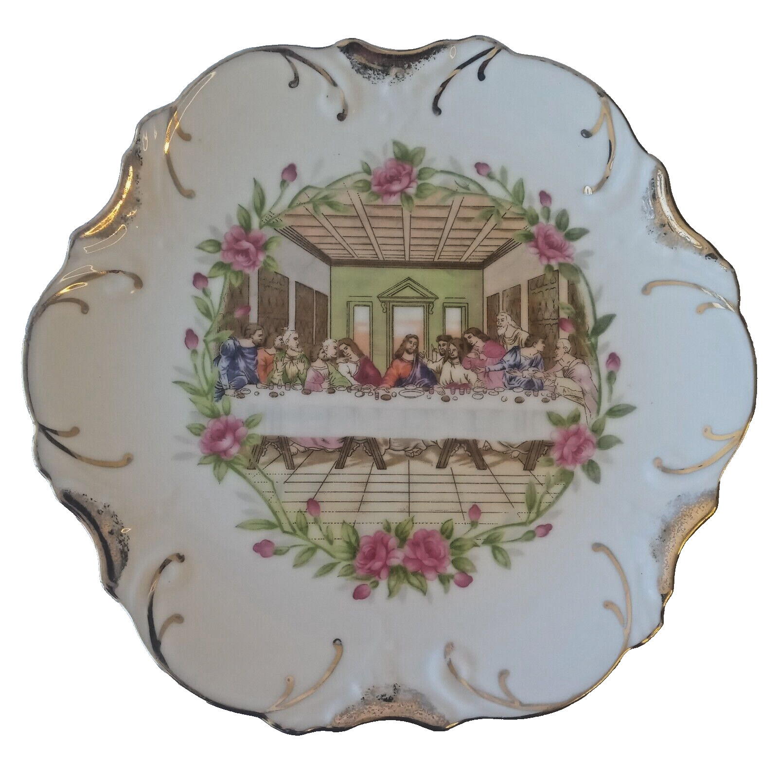 Vintage Dee Bee Co. Jesus Last Supper Decorative Porcelain Plate 18k Gold Gilt