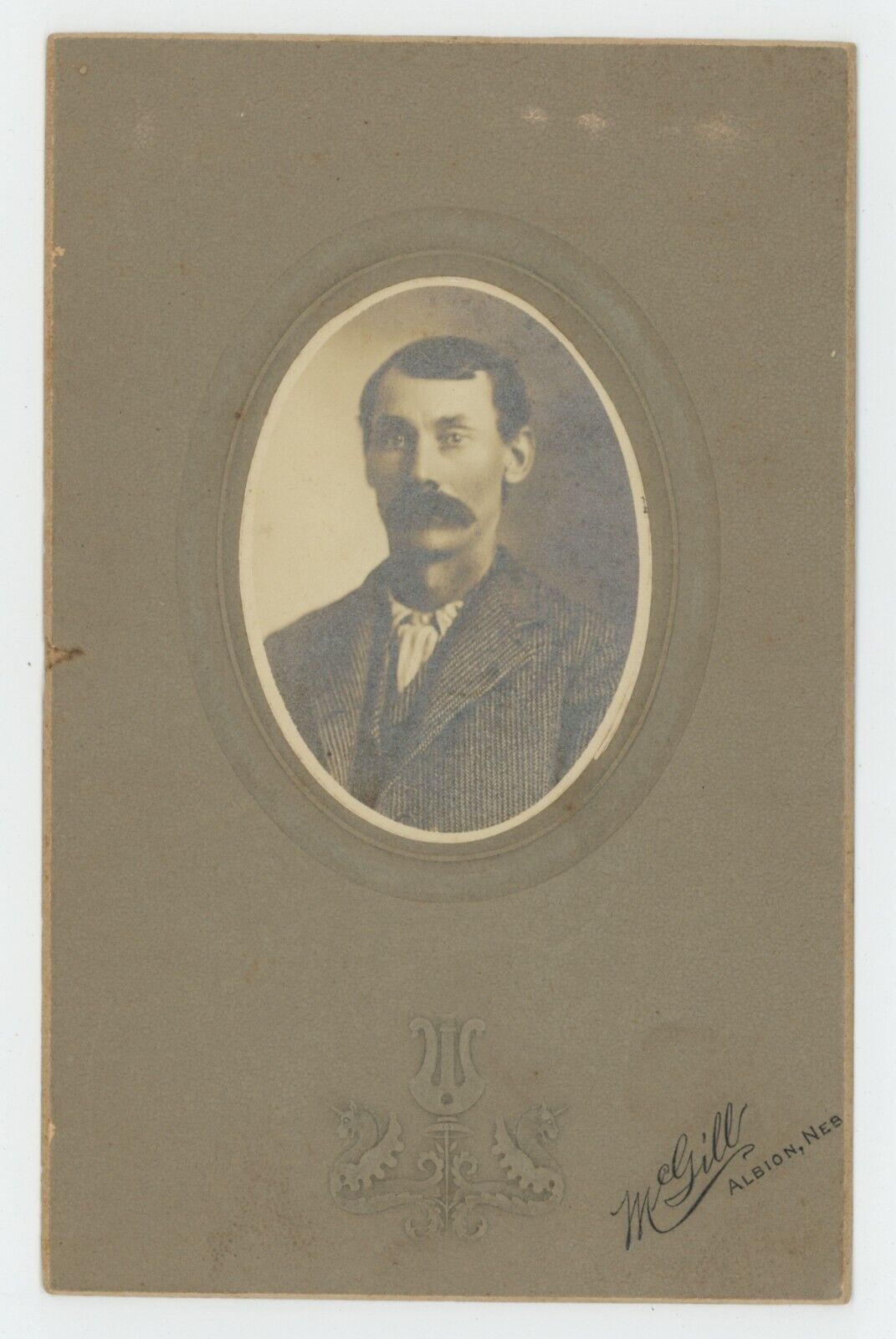Antique c1900s Cabinet Card Handsome Rugged Man With Bushy Mustache Albion, NB