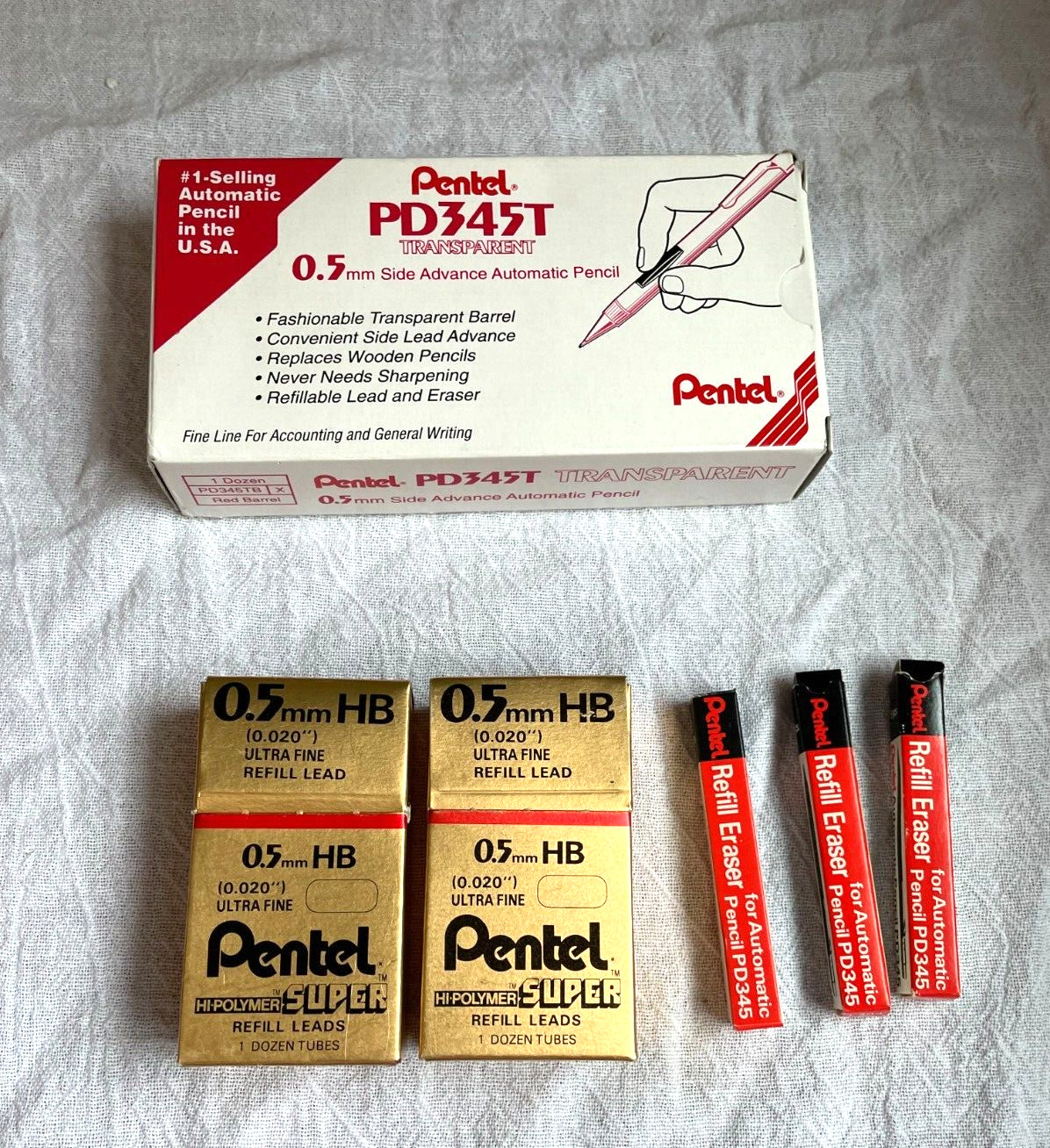 NEW Lot Vintage Pentel PD345T 0.5mm Clicker Mechanical Pencil Japan & Refills