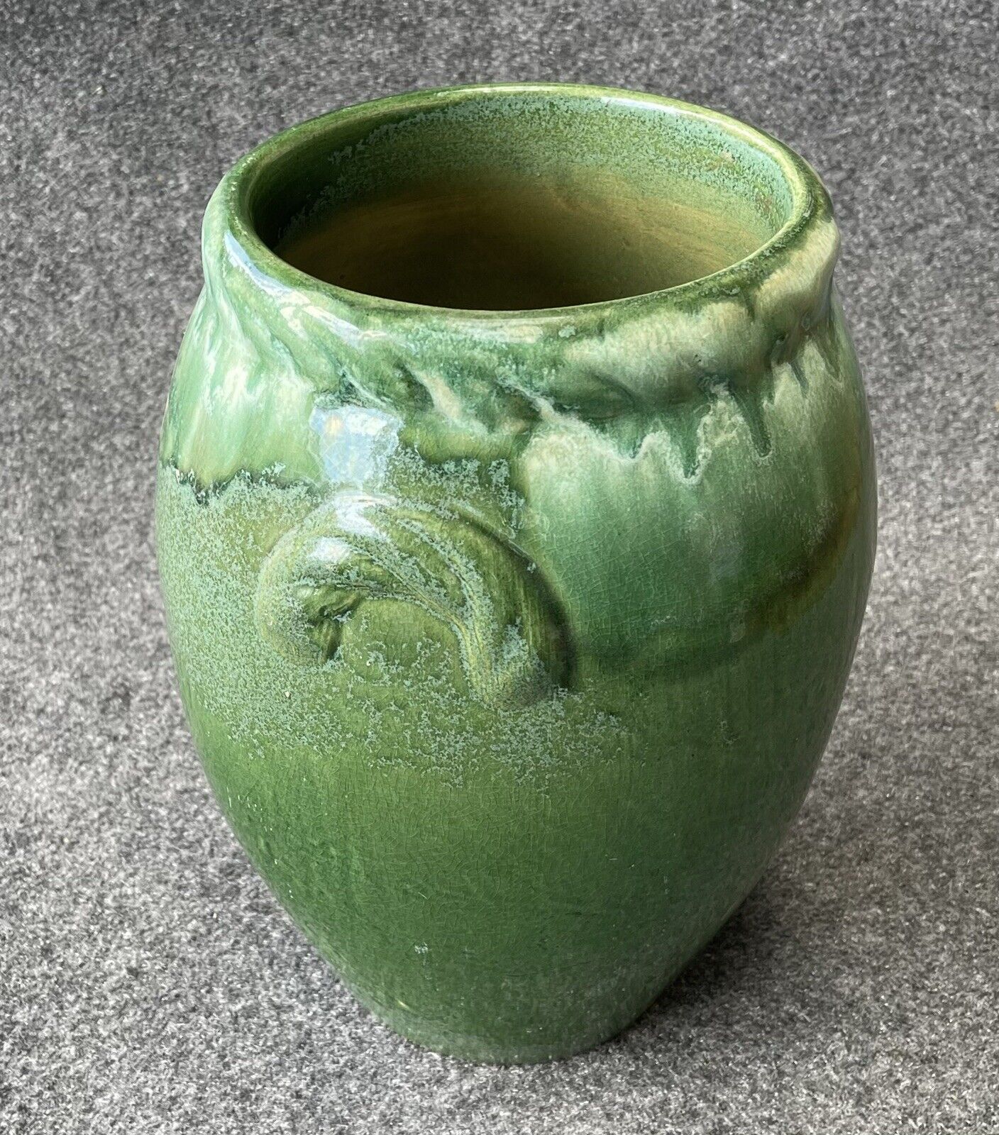 Vintage McCoy Garden Ware Green Drip Glaze Vase 12” X 8” Perfect