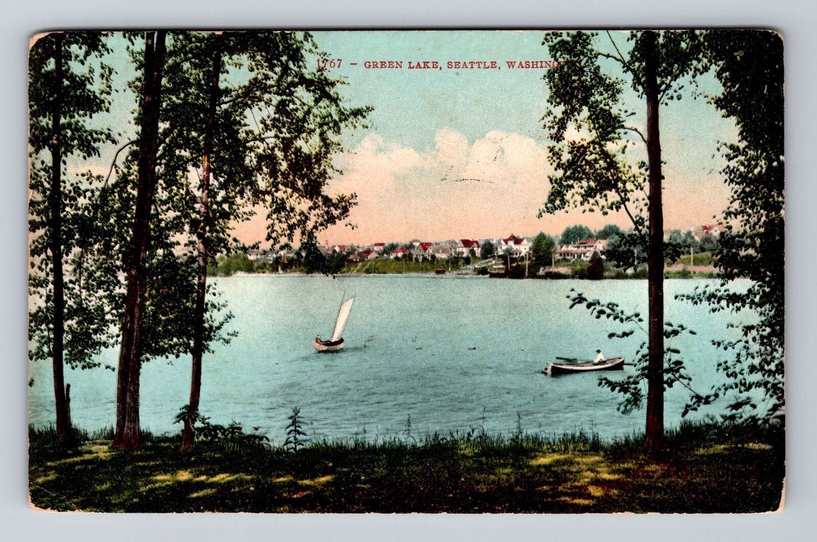 Seattle WA-Washington, Scenic Panoramic View Green Lake Vintage c1910 Postcard