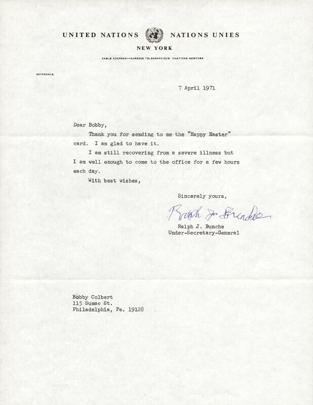 RALPH J. BUNCHE - TYPED LETTER SIGNED 04/07/1971