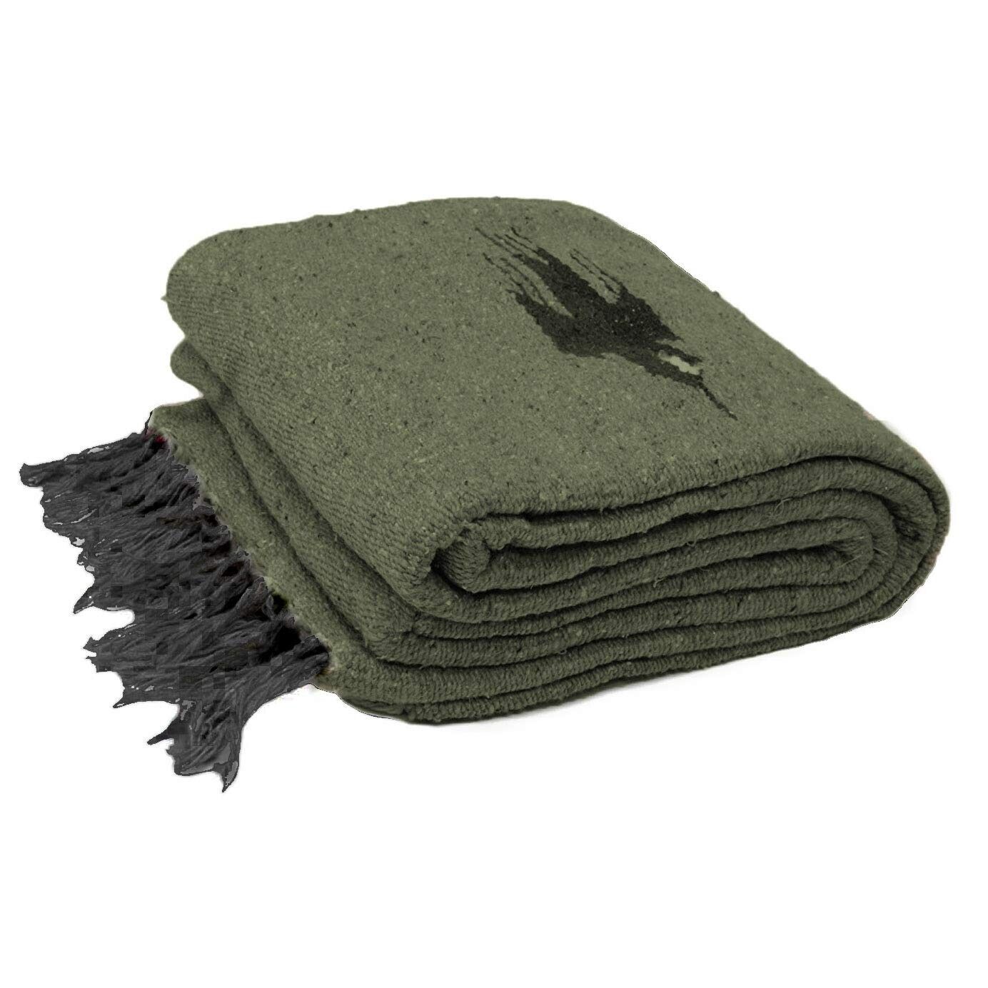 Olive Green Mexican Blanket | Thunderbird Yoga Blanket | Home Throw Blanket