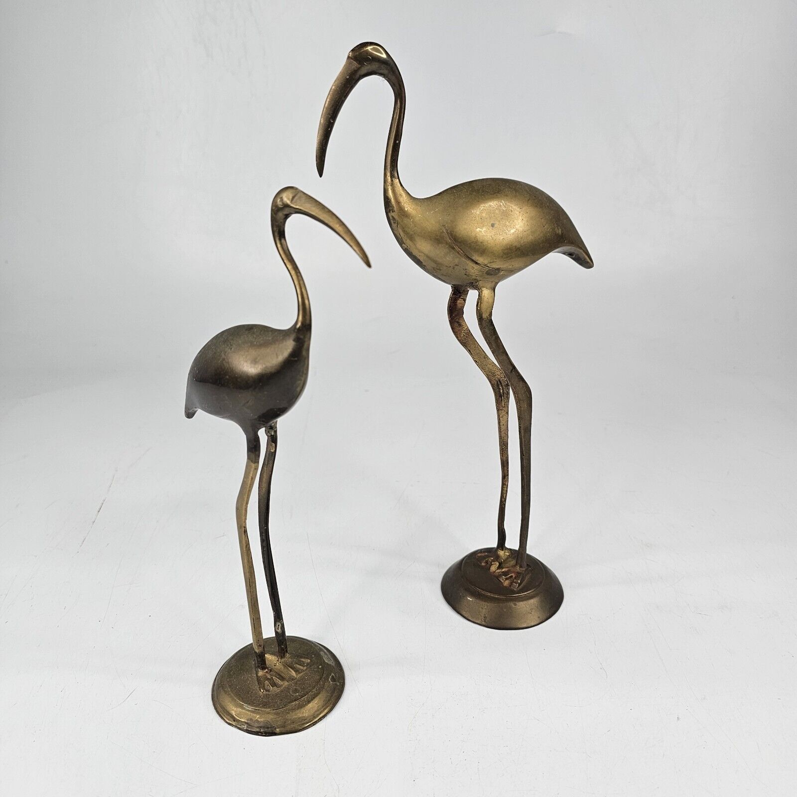 Vintage Brass Crane Decor Pair 