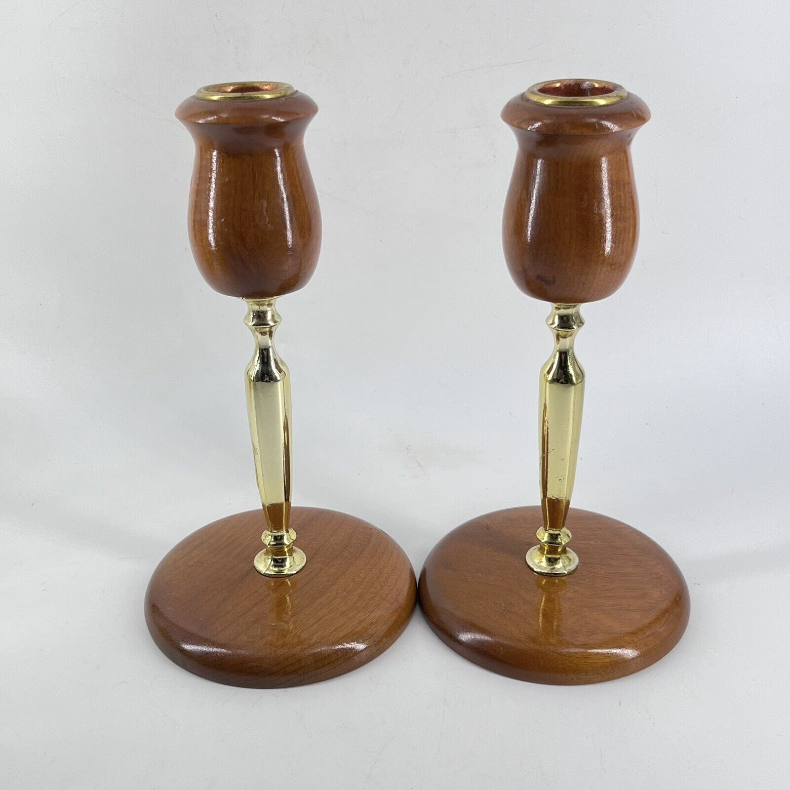 Oregon Myrtlewood Hand Carved Wooden Candlestick Candle Holders Vintage Pair
