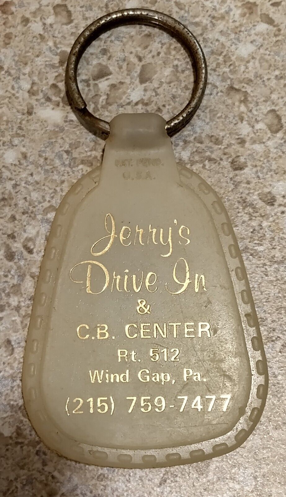 Vintage JERRY'S DRIVE-IN & C.B. CENTER Keychain 2 Sided WIND GAP PA CLOSED