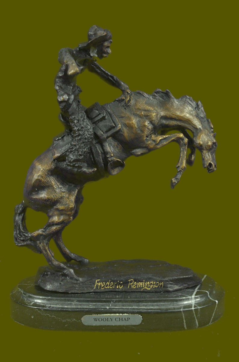 Wooly Chaps- By Frederic Remington Bronze Reissue Sclupture Marble Base Figurine
