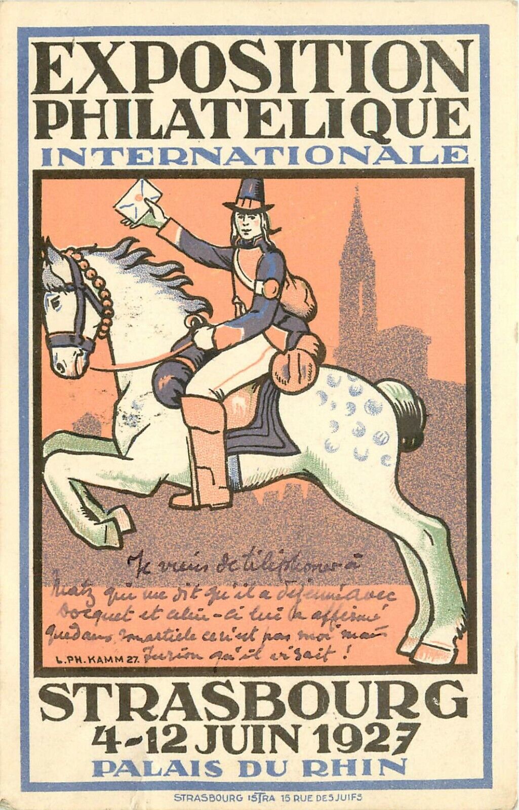 Vintage Postcard; Exposition Philatelique Internationale Strasbourg France 1927