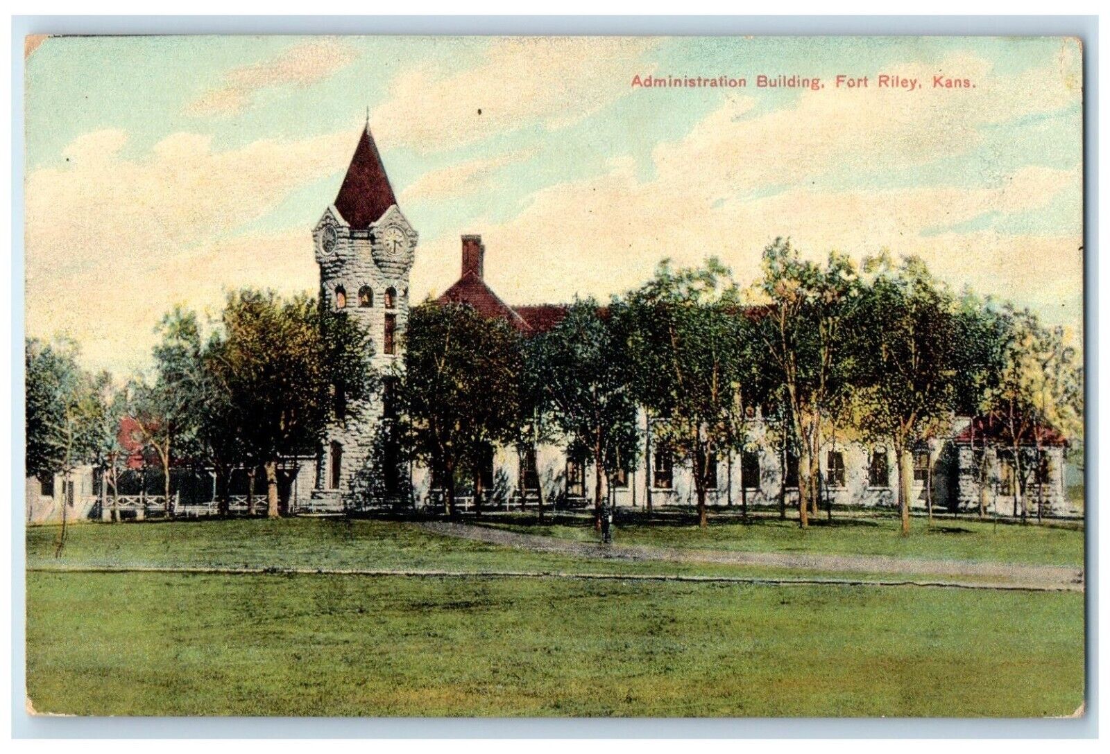 c1910 Administration Building Exterior View Building Fort Riley Kansas Postcard