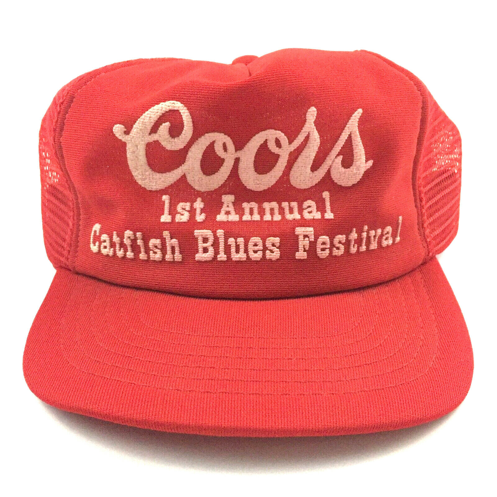 Vtg Coors Catfish Blues Festival Cap Beer Mesh Snap Back Trucker Baseball Hat