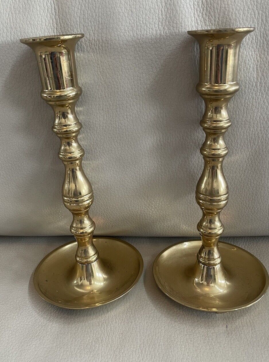 Pair of Valsan Brass Vintage Candlestick Holders 9” Portugal Weighs 3.9lbs